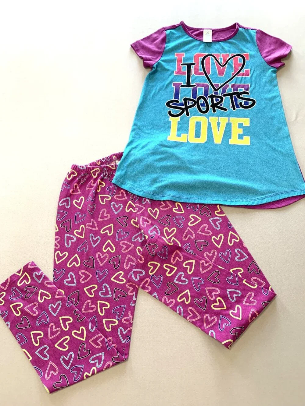 2 Girls Pajama Sets Children's Place Full Length Pants Short Sleeves Size 10/12 - Picture 3 of 9
